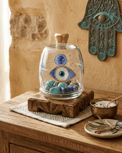 Casa Duniya Hand-Painted Evil Eye Jar Safiya Glass Nazar Jar