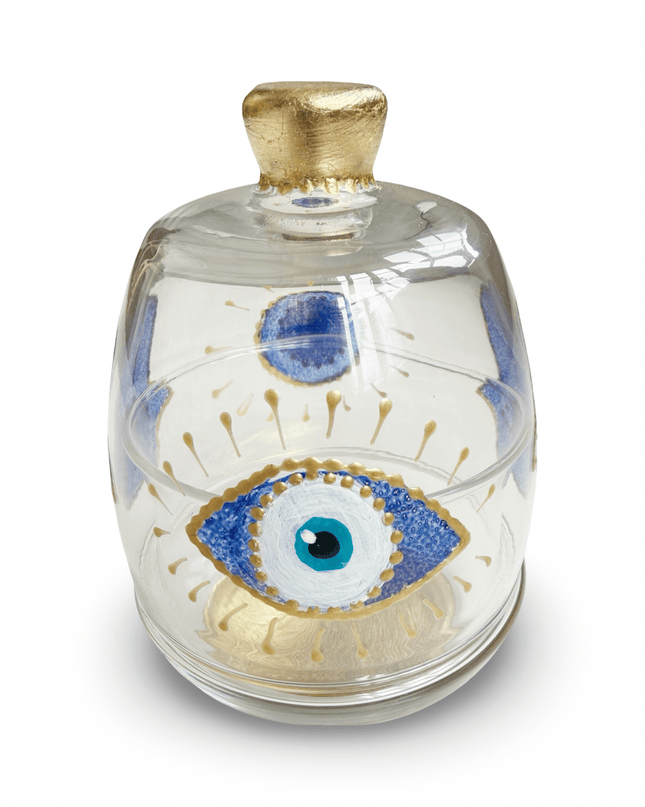 Casa Duniya Hand-Painted Evil Eye Jar Safiya Glass Nazar Jar