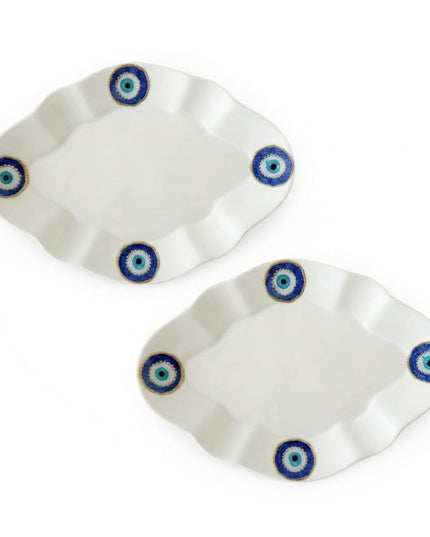 Ghayma set of 2 hand-painted evil eye porcelain dessert plates