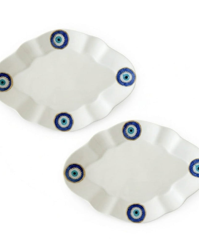 Ghayma set of 2 hand-painted evil eye porcelain dessert plates