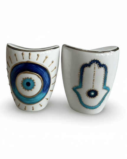 Casa Duniya Hand-Painted Evil Eye Salt & Pepper Shakers Hamsa & Evil Eye Salt and Pepper Shakers