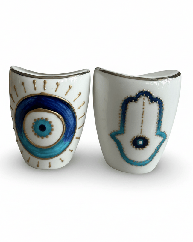 Casa Duniya Hand-Painted Evil Eye Salt & Pepper Shakers Hamsa & Evil Eye Salt and Pepper Shakers