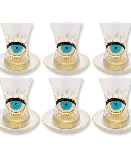 Casa Duniya Hand-Painted Nazar Evil Eye Teacup Set Styled Ayna Nazar Teacups (Set of 6)