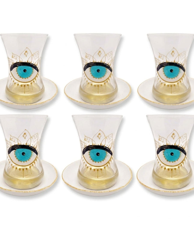 Casa Duniya Hand-Painted Nazar Evil Eye Teacup Set Styled Ayna Nazar Teacups (Set of 6)