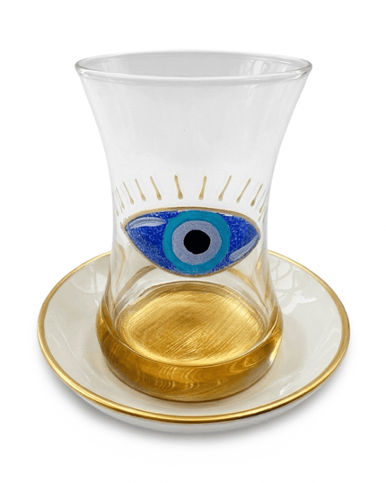 Hannah Teacups set of 6, hand-painted evil eye teacups and saucers, Casa Duniya