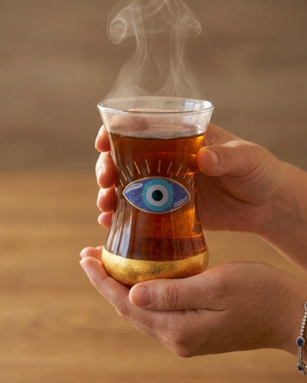 Set of six Hannah evil eye teacups with saucers, Casa Duniya