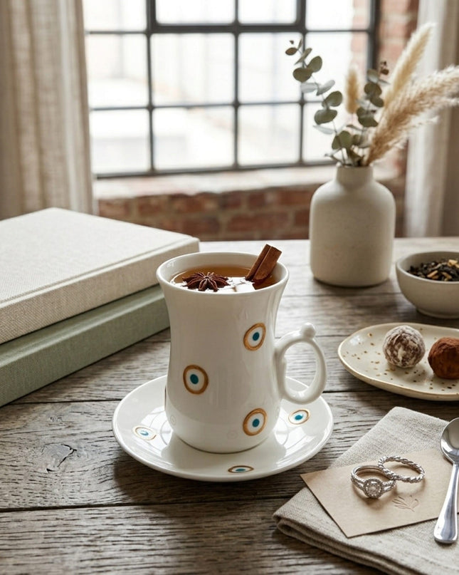 Casa Duniya Hand-Painted Evil Eye Teacup Set Layan Teacups (set of 6)