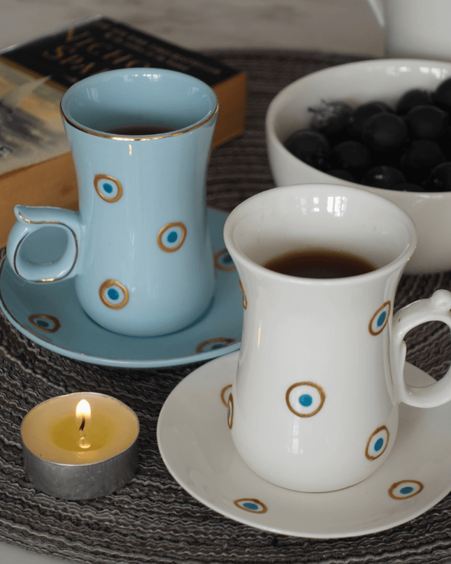 Casa Duniya Hand-Painted Evil Eye Teacup Set Layan Teacups (set of 6)