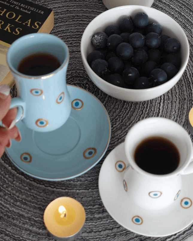 Casa Duniya Hand-Painted Evil Eye Teacup Set Layan Teacups (set of 6)