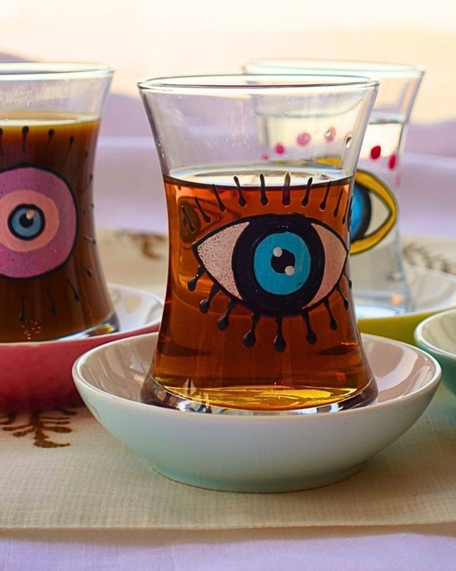Casa Duniya Hand-Painted Evil Eye Teacup Set Rafi Teacups (set of 6)