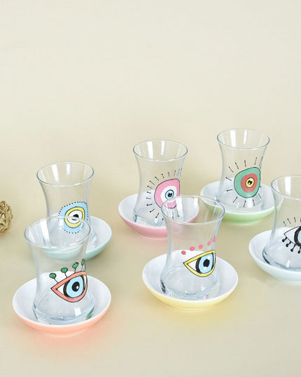 Casa Duniya Hand-Painted Evil Eye Teacup Set Rafi Teacups (set of 6)