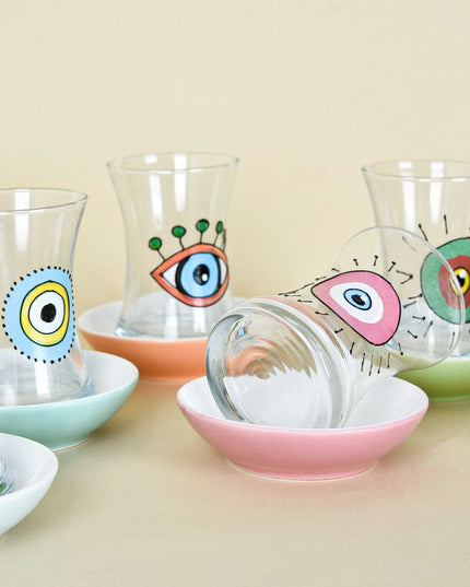 Casa Duniya Hand-Painted Evil Eye Teacup Set Rafi Teacups (set of 6)
