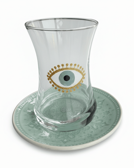 Casa Duniya Hand-Painted Evil Eye Teacup Set Salma Teacups (set of 6)