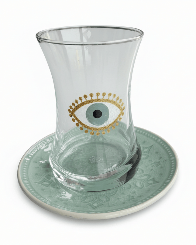 Casa Duniya Hand-Painted Evil Eye Teacup Set Salma Teacups (set of 6)
