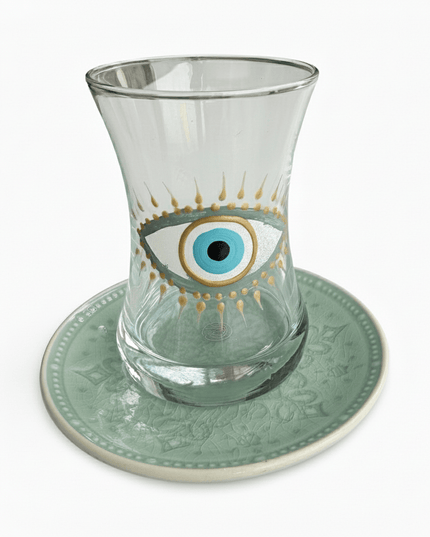 Casa Duniya Hand-Painted Evil Eye Teacup Set Salma Teacups (set of 6)