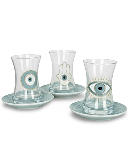 Casa Duniya Hand-Painted Evil Eye Teacup Set Salma Teacups (set of 6)