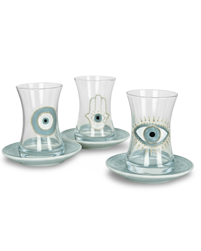 Casa Duniya Hand-Painted Evil Eye Teacup Set Salma Teacups (set of 6)