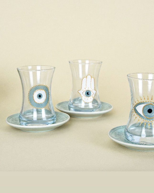 Casa Duniya Hand-Painted Evil Eye Teacup Set Salma Teacups (set of 6)