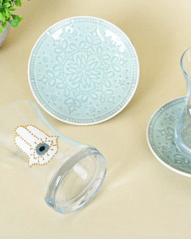 Casa Duniya Hand-Painted Evil Eye Teacup Set Salma Teacups (set of 6)