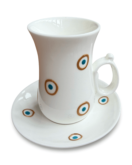 Casa Duniya Hand-Painted Evil Eye Teacup Set White Layan Teacups (set of 6)