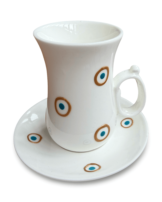 Casa Duniya Hand-Painted Evil Eye Teacup Set White Layan Teacups (set of 6)