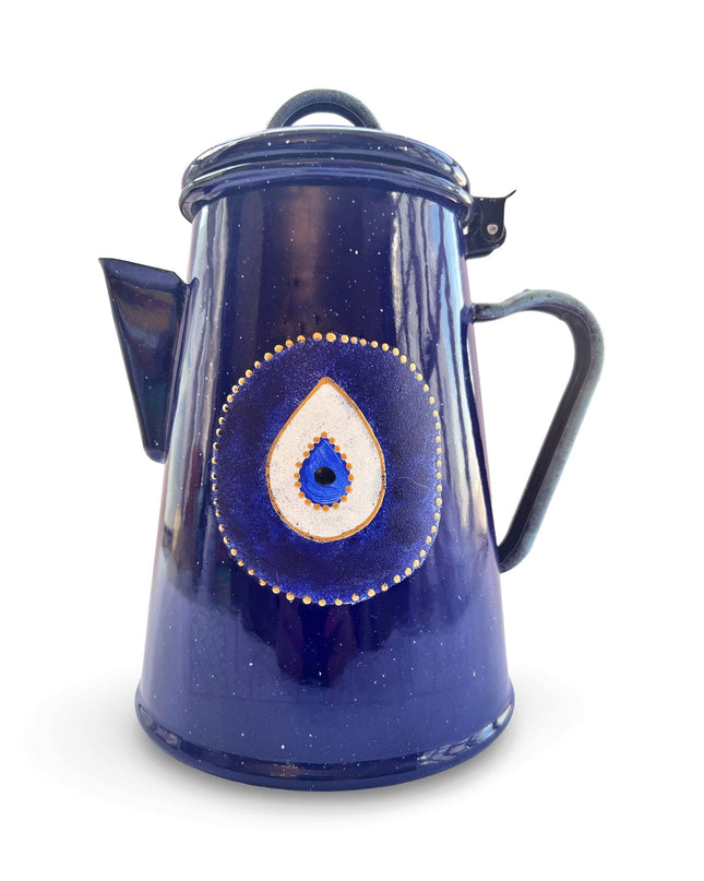 Blue Metal Hand-Painted Evil Eye Teapot