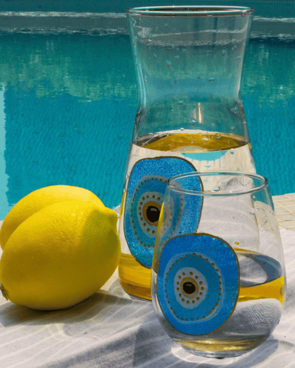 Casa Duniya Hand-Painted Evil Eye Water Glasses Aliya Water Glasses (set of 6)