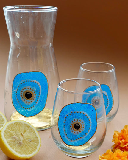 Hand-Painted Evil Eye Water Carafe and Glasses