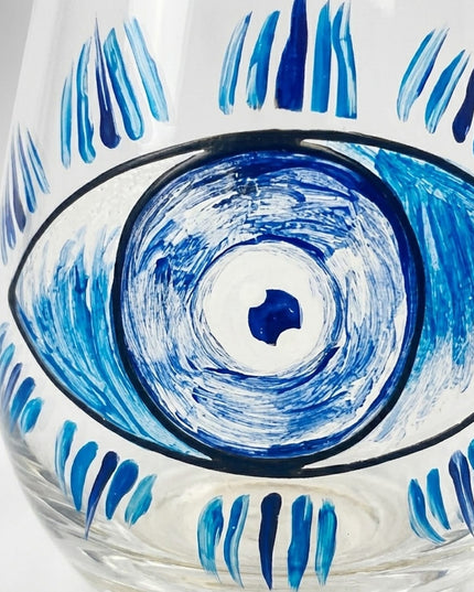 Casa Duniya Hand-Painted Cobalt Blue Evil Eye Water Glasses Detail Maryam Water Glasses (set of 6)