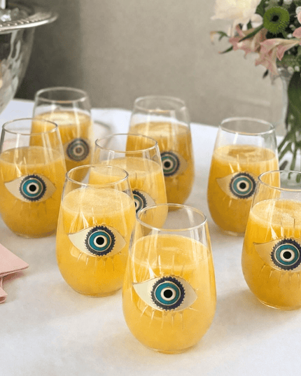 Casa Duniya Hand-Painted Evil Eye Water Glasses Nora Water Glasses (set of 6)