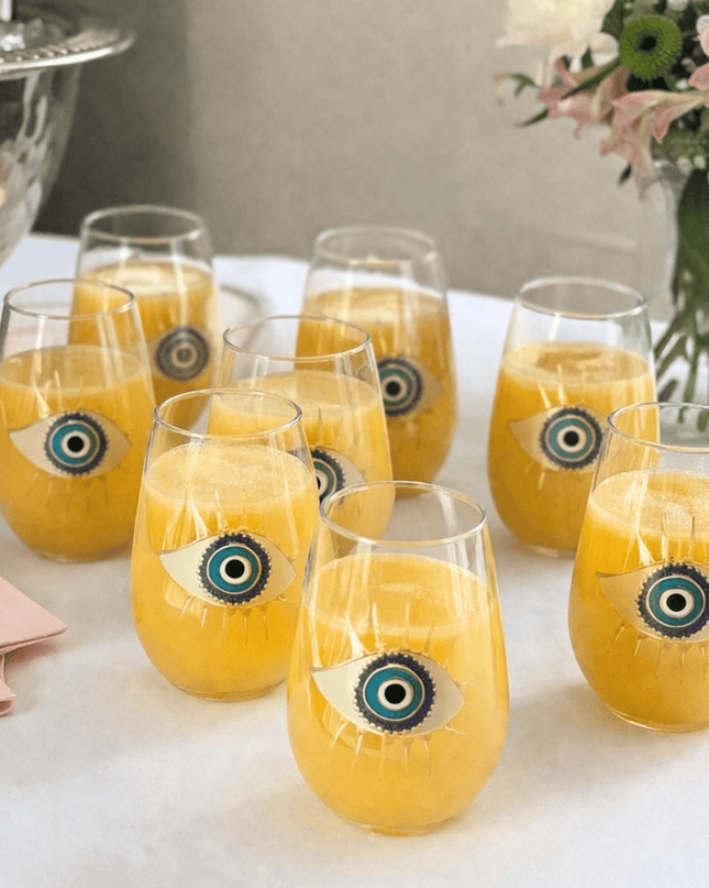 Casa Duniya Hand-Painted Evil Eye Water Glasses Nora Water Glasses (set of 6)