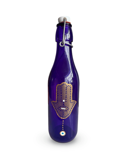 Casa Duniya Hand-Painted Hamsa Water Bottle Purple Colorful Evil Eye Swing-Top Water Bottles
