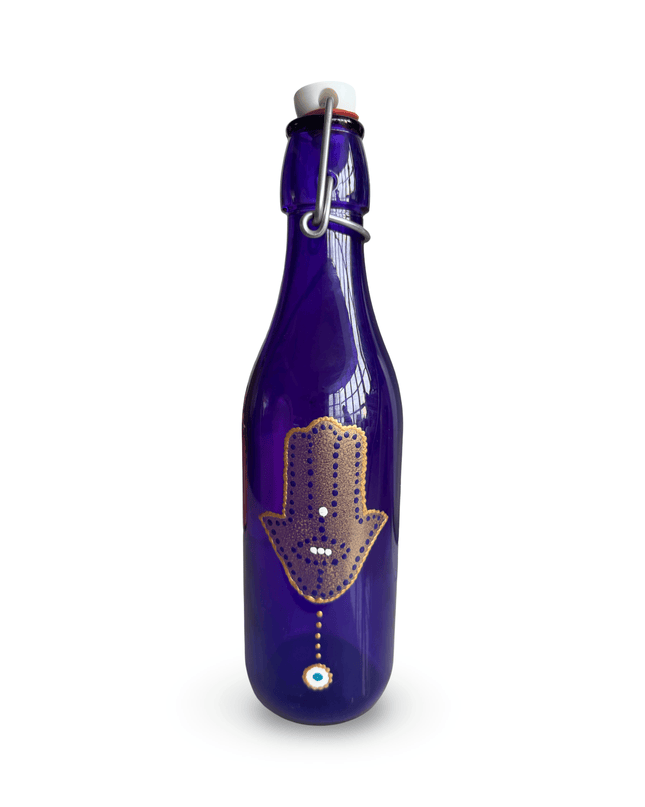 Casa Duniya Hand-Painted Hamsa Water Bottle Purple Colorful Evil Eye Swing-Top Water Bottles