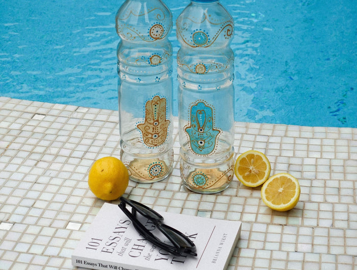 Casa Duniya Hand-Painted Hamsa Water Bottle Sadia Water Bottle
