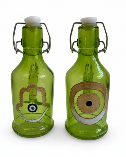 Casa Duniya Hand-Painted Oil Dispenser Green Evil Eye Swing-Top Olive Oil & Vinegar Dispenser