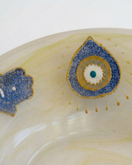 Casa Duniya Hand-Painted Evil Eye Serving Plate Yellow Glass Table Setting Elena Serving Plate