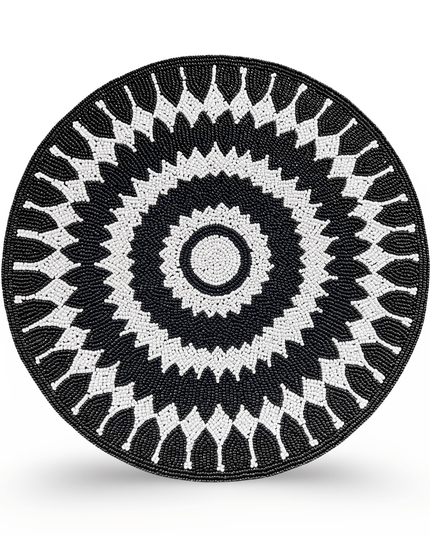 Black White Beaded Round Placemat