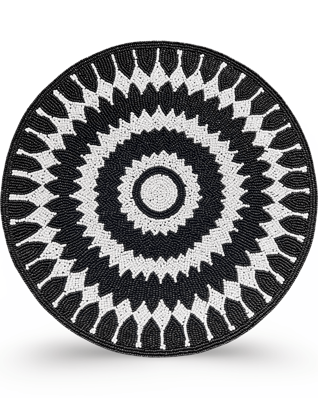 Black White Beaded Round Placemat