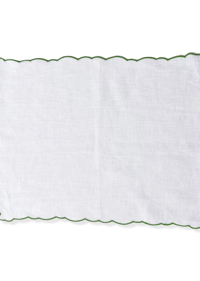 White Linen Scalloped Placemats with Gold Embroidered Border