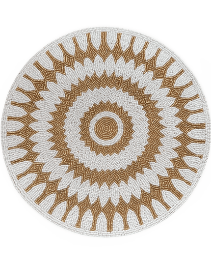 Gold White Beaded Round Placemat