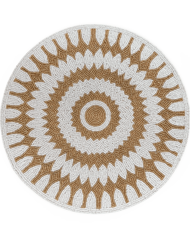 Gold White Beaded Round Placemat