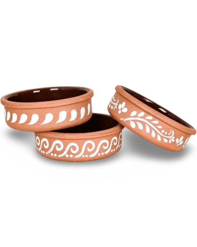 Casa Duniya Handcrafted Serving Bowls Clay Ramekins with Tribal Design (set of 3)