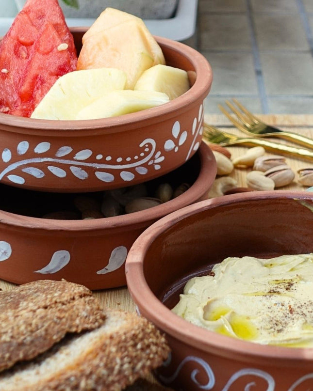 Casa Duniya Handcrafted Serving Bowls Clay Ramekins with Tribal Design (set of 3)