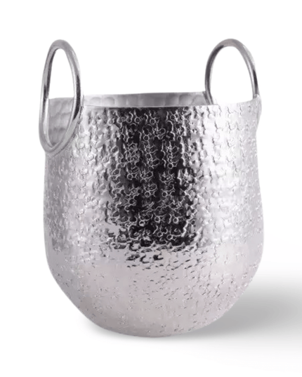 Silver Hammered Silver Ice Bucket with Handles
