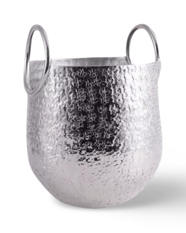Silver Hammered Silver Ice Bucket with Handles