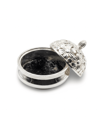 Chandi silver metal incense holder with the lid removed