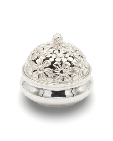Chandi silver metal bowl incense holder with lid