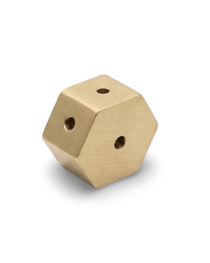 Shatkon gold brushed metal hexagon incense holder, standing upright