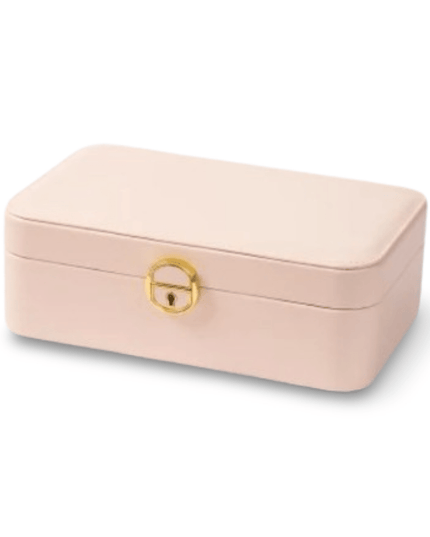 Beige PU Leather Rectangular Jewelry Box with Lock