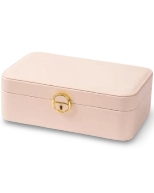 Beige PU Leather Rectangular Jewelry Box with Lock